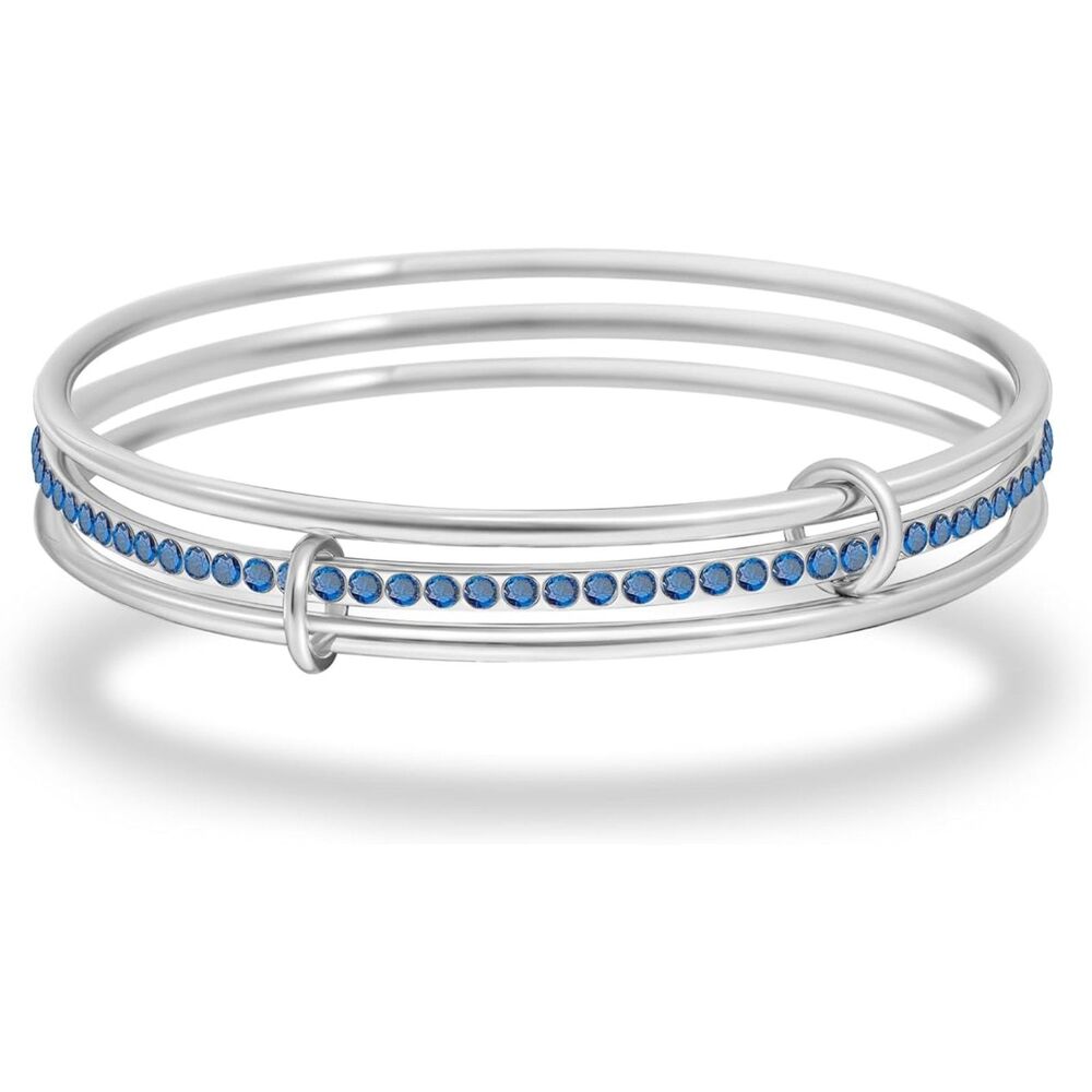 Stackable Silver Blue Zirconia Bangle Bracelet 18K Plated Stainless Steel